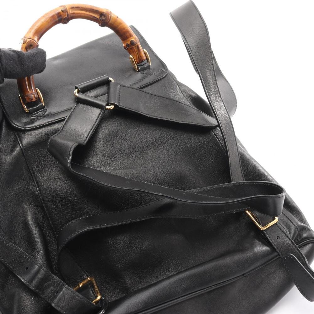 GUCCI Authentic Black Leather Bamboo Backpack - Picture 12 of 12